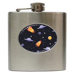 Cosmos Rockets Spaceships Ufos Hip Flask (6 Oz) by Sapixe