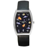 Cosmos Rockets Spaceships Ufos Barrel Style Metal Watch Front