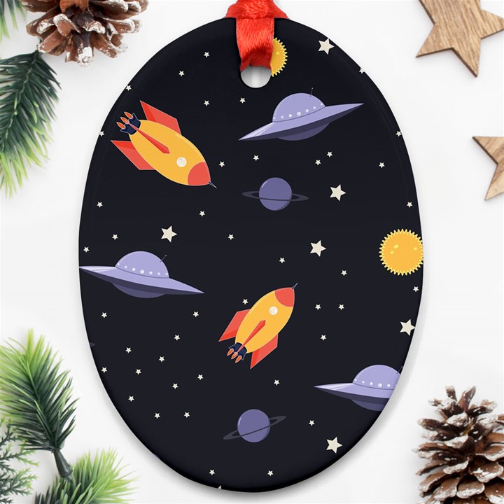 Cosmos Rockets Spaceships Ufos Oval Ornament (Two Sides)