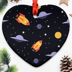 Cosmos Rockets Spaceships Ufos Heart Ornament (two Sides) by Sapixe