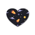 Cosmos Rockets Spaceships Ufos Rubber Coaster (Heart)  Front