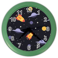 Cosmos Rockets Spaceships Ufos Color Wall Clock