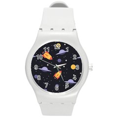 Cosmos Rockets Spaceships Ufos Round Plastic Sport Watch (M)