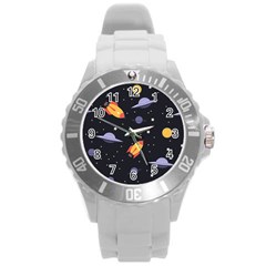 Cosmos Rockets Spaceships Ufos Round Plastic Sport Watch (L)