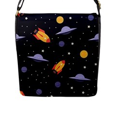 Cosmos Rockets Spaceships Ufos Flap Closure Messenger Bag (L)