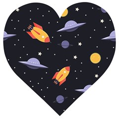 Cosmos Rockets Spaceships Ufos Wooden Puzzle Heart