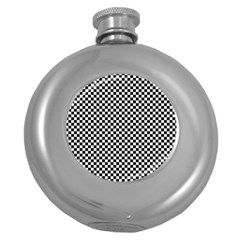 Black And White Checkerboard Background Board Checker Round Hip Flask (5 Oz) by Sapixe