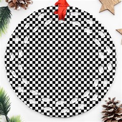 Black And White Checkerboard Background Board Checker Round Filigree Ornament (two Sides) by Sapixe