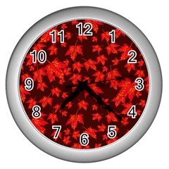 Red Oak And Maple Leaves Wall Clock (silver) by Daria3107