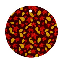 Autumn Pattern,oak And Maple On Burgundy Ornament (round) by Daria3107