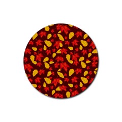 Autumn Pattern,oak And Maple On Burgundy Rubber Coaster (round)  by Daria3107