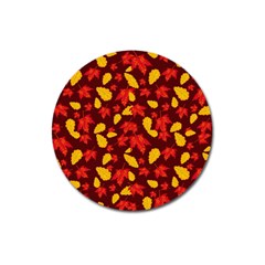 Autumn Pattern,oak And Maple On Burgundy Magnet 3  (round) by Daria3107