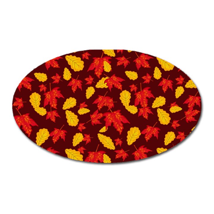 Autumn Pattern,oak And Maple On Burgundy Oval Magnet