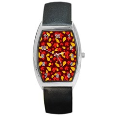 Autumn Pattern,oak And Maple On Burgundy Barrel Style Metal Watch by Daria3107