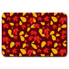 Autumn Pattern,oak And Maple On Burgundy Large Doormat  by Daria3107