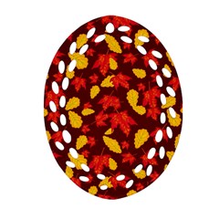 Autumn Pattern,oak And Maple On Burgundy Ornament (oval Filigree) by Daria3107