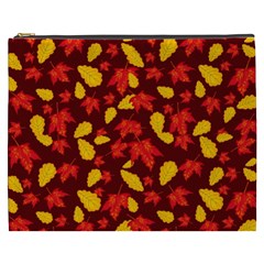 Autumn Pattern,oak And Maple On Burgundy Cosmetic Bag (xxxl) by Daria3107