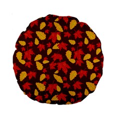 Autumn Pattern,oak And Maple On Burgundy Standard 15  Premium Round Cushions by Daria3107