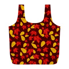 Autumn Pattern,oak And Maple On Burgundy Full Print Recycle Bag (l) by Daria3107