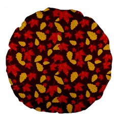 Autumn Pattern,oak And Maple On Burgundy Large 18  Premium Flano Round Cushions by Daria3107