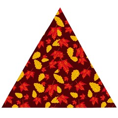 Autumn Pattern,oak And Maple On Burgundy Wooden Puzzle Triangle by Daria3107