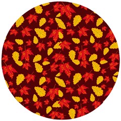 Autumn Pattern,oak And Maple On Burgundy Wooden Puzzle Round by Daria3107