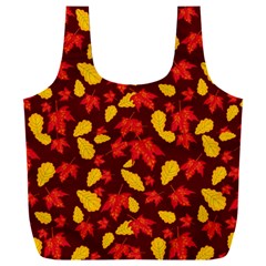 Autumn Pattern,oak And Maple On Burgundy Full Print Recycle Bag (xxxl) by Daria3107