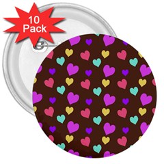 Colorfull Hearts On Choclate 3  Buttons (10 Pack)  by Daria3107