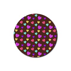 Colorfull Hearts On Choclate Rubber Round Coaster (4 Pack)  by Daria3107