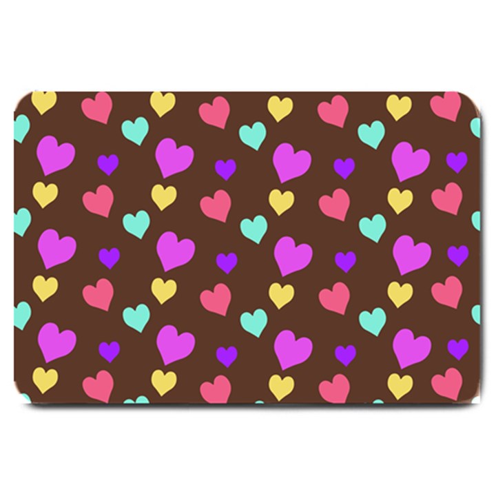 Colorfull Hearts On Choclate Large Doormat 