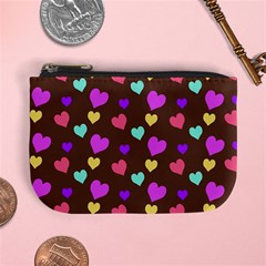 Colorfull Hearts On Choclate Mini Coin Purse by Daria3107