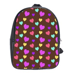 Colorfull Hearts On Choclate School Bag (large) by Daria3107