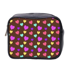 Colorfull Hearts On Choclate Mini Toiletries Bag (two Sides) by Daria3107