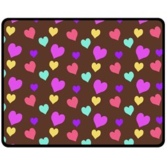 Colorfull Hearts On Choclate Fleece Blanket (medium)  by Daria3107