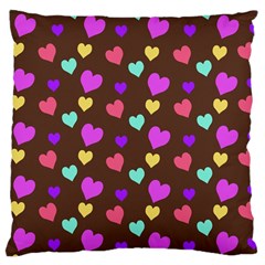 Colorfull Hearts On Choclate Large Cushion Case (one Side) by Daria3107