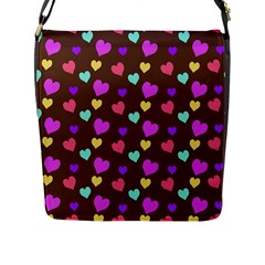 Colorfull Hearts On Choclate Flap Closure Messenger Bag (l) by Daria3107