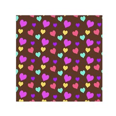 Colorfull Hearts On Choclate Small Satin Scarf (square) by Daria3107