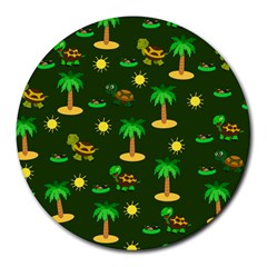 Turtle And Palm On Green Pattern Round Mousepads by Daria3107