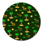 Turtle And Palm On Green Pattern Round Mousepads Front