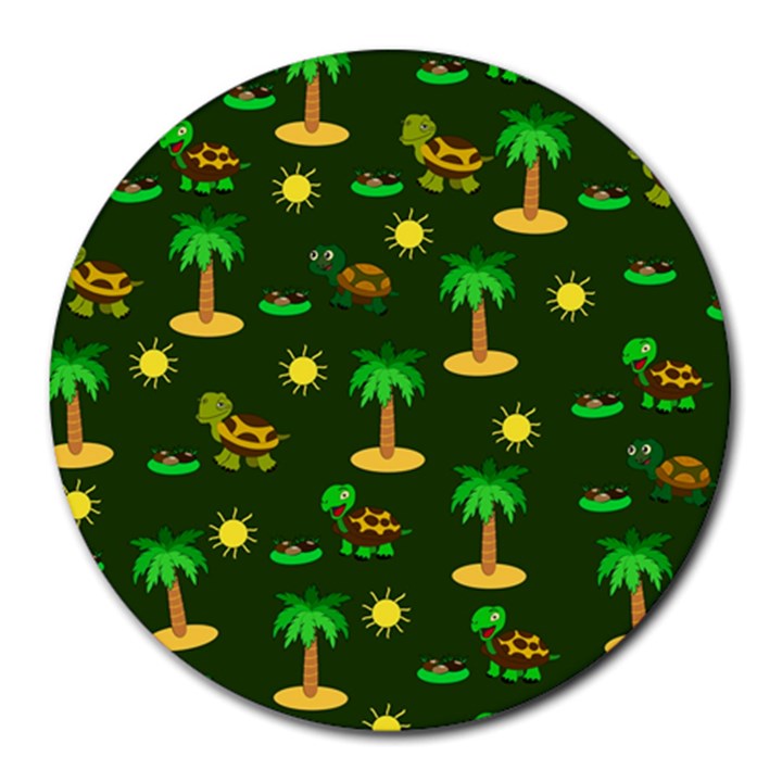 Turtle And Palm On Green Pattern Round Mousepads