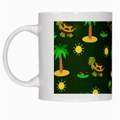 Turtle And Palm On Green Pattern White Mugs by Daria3107