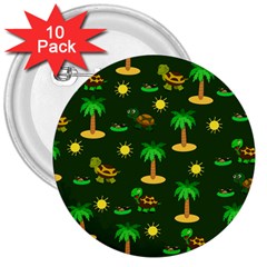 Turtle And Palm On Green Pattern 3  Buttons (10 Pack)  by Daria3107