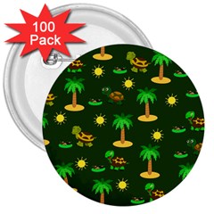 Turtle And Palm On Green Pattern 3  Buttons (100 Pack)  by Daria3107