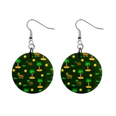 Turtle And Palm On Green Pattern Mini Button Earrings by Daria3107