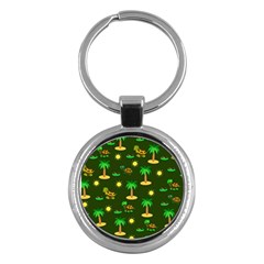 Turtle And Palm On Green Pattern Key Chain (round) by Daria3107