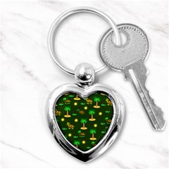 Turtle And Palm On Green Pattern Key Chain (heart) by Daria3107