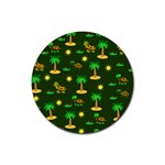 Turtle And Palm On Green Pattern Rubber Coaster (Round)  Front