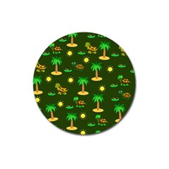 Turtle And Palm On Green Pattern Magnet 3  (round) by Daria3107