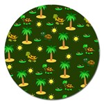 Turtle And Palm On Green Pattern Magnet 5  (Round) Front