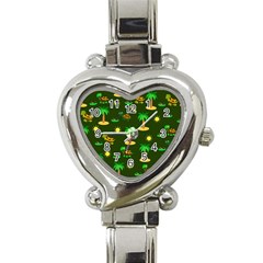 Turtle And Palm On Green Pattern Heart Italian Charm Watch by Daria3107